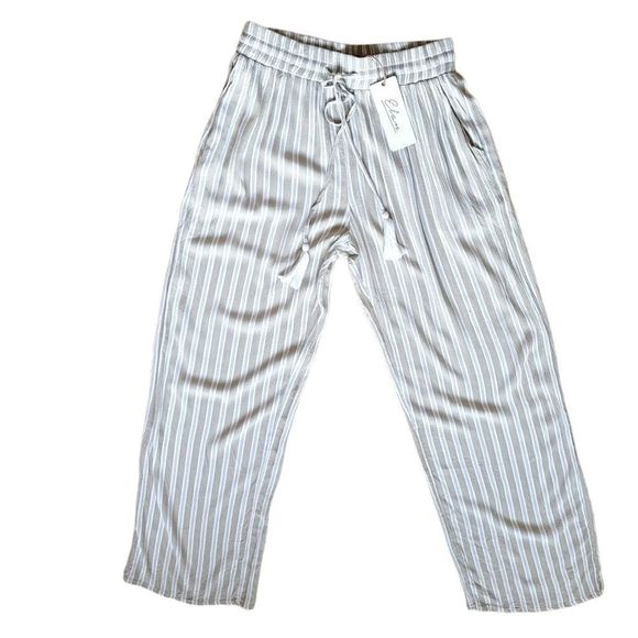 Elan NWT Wide Leg Tousers Tan/White Striped Pants with Pockets & Tassels - Picture 1 of 9
